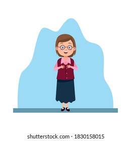 cute young teacher woman with eyeglasses character vector illustration design