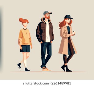 cute young teenagers or students in casual fashion clothes standing togehter cartoon characters