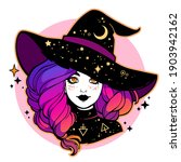 cute young witch with beautiful iridescent hair