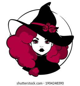 cute young witch with curvy curly hair