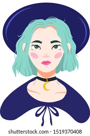 Cute young witch. Halloween illustration