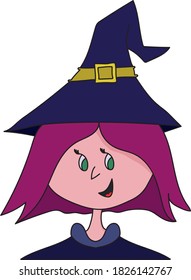 Cute young witch on Halloween night with a hat and charms.