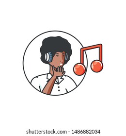 cute young woman with earphones and music note