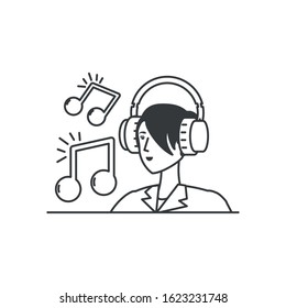 cute young woman with earphones and music note vector illustration design