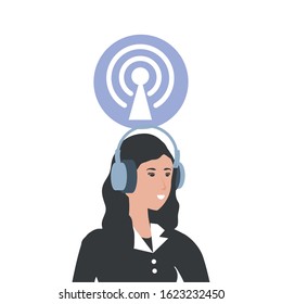 cute young woman with earphones vector illustration design