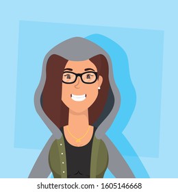 cute young woman with eyeglasses character vector illustration design