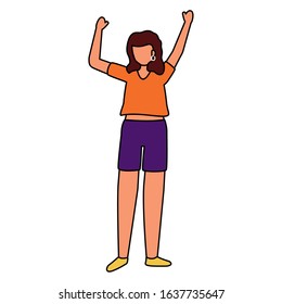 cute young woman with hand up character vector illustration design