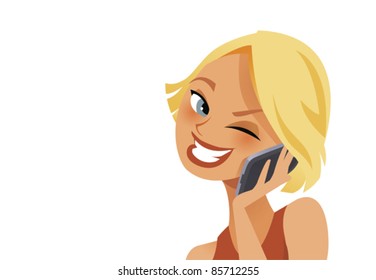 Cute young woman happy on the phone