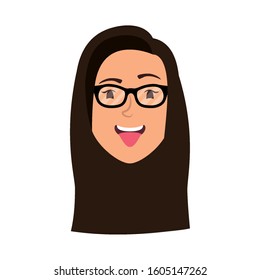 cute young woman head with eyeglasses character vector illustration design