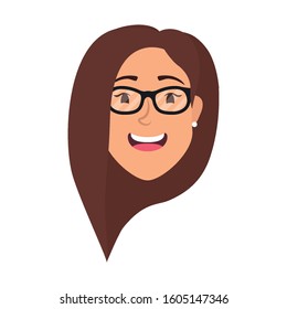 cute young woman head with eyeglasses character vector illustration design