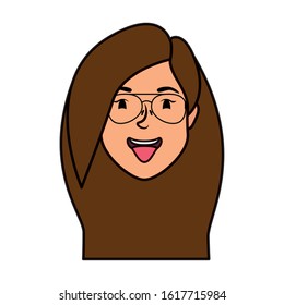 cute young woman head with eyeglasses character vector illustration design