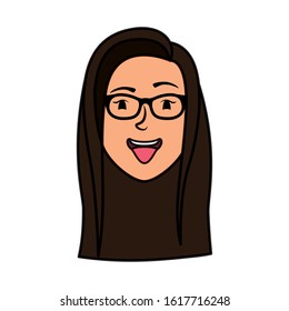 cute young woman head with eyeglasses character vector illustration design