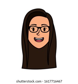 cute young woman head with eyeglasses character vector illustration design