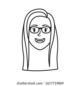 cute young woman head with eyeglasses character vector illustration design