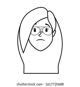 cute young woman head with eyeglasses character vector illustration design