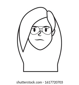 cute young woman head with eyeglasses character vector illustration design