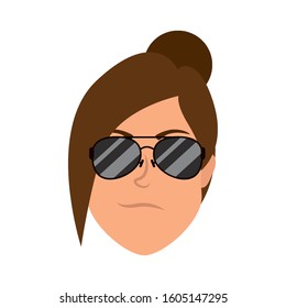 cute young woman head with sunglasses character vector illustration design