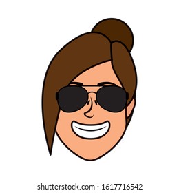 cute young woman head with sunglasses character vector illustration design