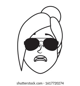 cute young woman head with sunglasses character vector illustration design