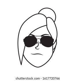 cute young woman head with sunglasses character vector illustration design