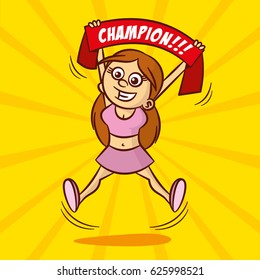 Cute Young woman jumping Cheerleader Vector Illustration