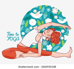 Cute, young woman practicing yoga