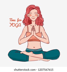 Cute, young woman practicing yoga