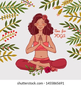 Cute, young woman practicing yoga