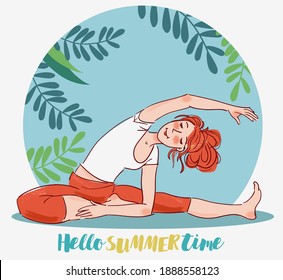 Cute, young woman practicing yoga