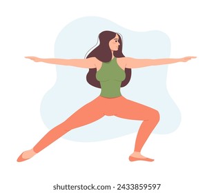 Cute Young Woman Practicing Yoga Pose. Concept of Healthy Lifestyle and Exercise. Flat Vector Illustration Isolated on Transparent  Background.