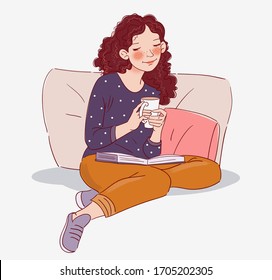 Cute, young woman reading a book 