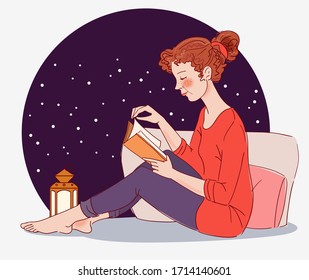 Cute, young woman reading a book 