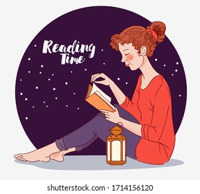 Cute, young woman reading a book 