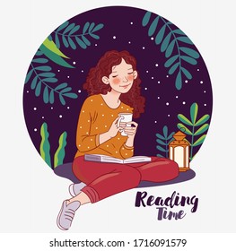 Cute, young woman reading a book 