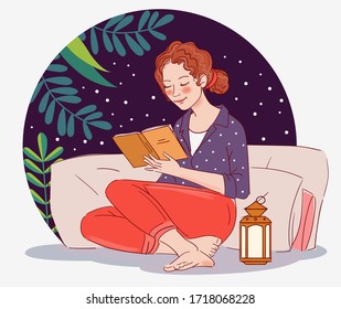 Cute, young woman reading a book 