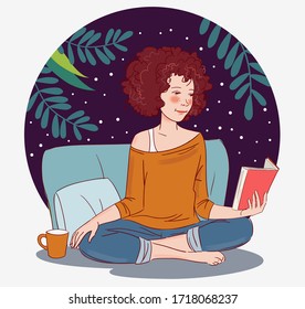 Cute, young woman reading a book 