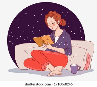 Cute, young woman reading a book 