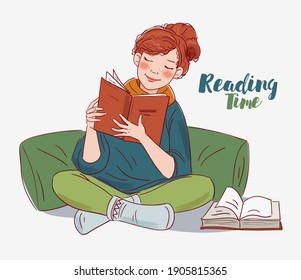 Cute, young woman reading a book 