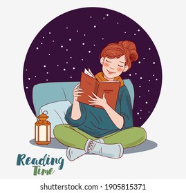 Cute, young woman reading a book 