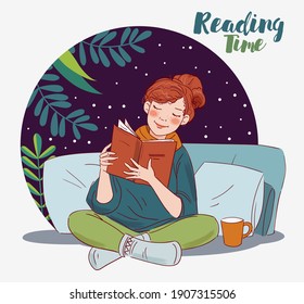 Cute, young woman reading a book 