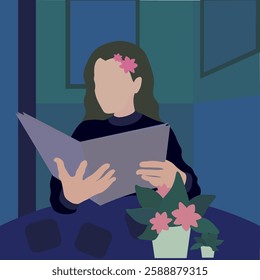 Cute young woman in a restaurant vector illustration