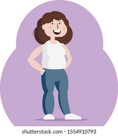 Cute young woman standing. Sportswoman vector flat cartoon illustation.