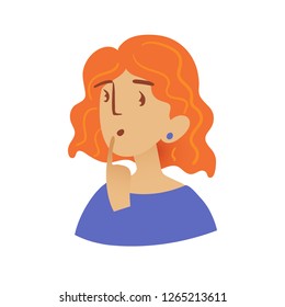 Cute young woman is thinking about something.Pretty girl thinking woman looking away.