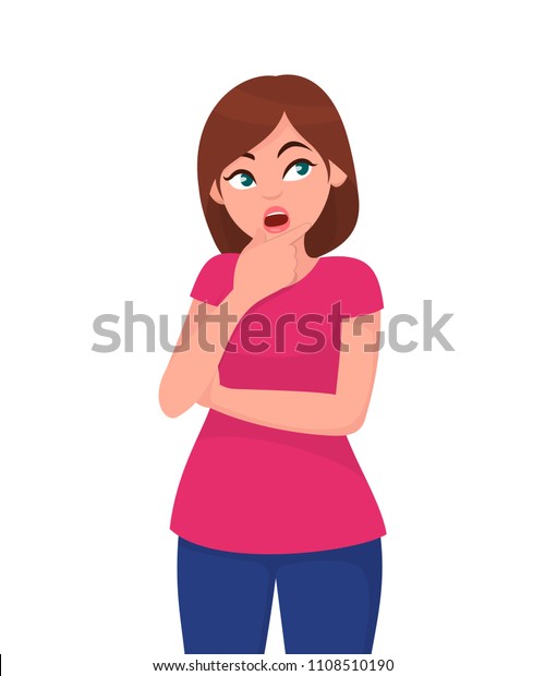 Cute Young Woman Thinking About Somethingpretty Stock Vector (Royalty ...