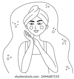 Cute young woman with towel on head vector coloring page