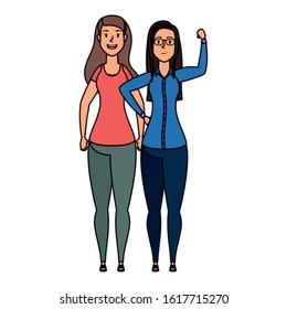 cute young women avatars characters vector illustration design