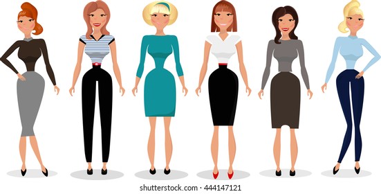 Cute young women in business.Big set of office worker or business people.
