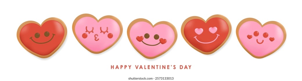 Cute yummy cookies. Love and cartoon dessert concept. Happy Valentine's day greeting card. -Vector