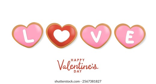 Cute yummy cookies. Love dessert concept. Happy Valentine's day greeting card. -Vector