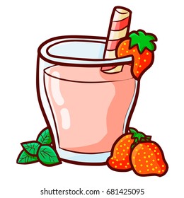 Cute and yummy fresh strawberry smoothie - vector.